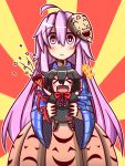  &gt;_&lt; 2girls :d ahoge asymmetrical_wings black_hair blush carrying chibi closed_eyes expressionless feiton hata_no_kokoro highres houjuu_nue long_hair looking_at_viewer mask_on_head multiple_girls open_mouth purple_hair short_hair size_difference smile touhou violet_eyes wings xd 