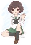  1girl akiyama_yukari brown_eyes brown_hair girls_und_panzer idu_michito school_uniform serafuku short_hair smile 