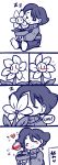  :&lt; androgynous blush blush_stickers bow close-up comic devicho flower flower_pot flowey_(undertale) flying_sweatdrops frisk_(undertale) full-face_blush heart highres holding japanese kiss motion_blur motion_lines nose_blush onomatopoeia pants plant potted_plant ribbon silent_comic simple_background sleeping socks speech_bubble spot_color striped striped_sweater sweater turtleneck undertale wavy_mouth white_background zzz 