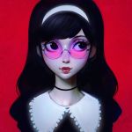  1girl black_eyes black_hair glasses ilya_kuvshinov long_hair original solo 