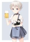  1girl alcohol beer beer_mug blue_eyes cat dress kantai_collection short_hair silver_hair smile unsinkable_sam you06 z1_leberecht_maass_(kantai_collection) 