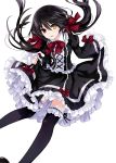  1girl black_hair black_legwear clock_eyes date_a_live dress frilled_dress frilled_legwear frills heterochromia highres lolita_fashion low_twintails red_eyes thigh-highs tokisaki_kurumi tsunako twintails yellow_eyes 