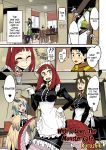  !? 3boys 4girls apron artist_name breasts centaur colored english harpy highres lamia large_breasts maid maid_apron monster_girl multiple_boys multiple_girls scales 