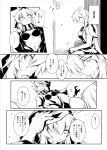  2girls :d aircraft_carrier_oni bikini_top bruise capera comic hooded_jacket injury kantai_collection long_hair monochrome multiple_girls navel one_side_up open_mouth re-class_battleship shinkaisei-kan short_hair smile torn_clothes translation_request 
