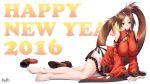 1girl 2016 barefoot bmp breasts brown_eyes brown_hair chinese_clothes feet guilty_gear guilty_gear_xrd hair_ring happy_new_year highres huge_breasts kuradoberi_jam legs long_hair lying new_year on_side signature solo thighs twintails very_long_hair yama-michi