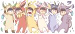  6+boys :&lt; ;3 ;d ^_^ animal_costume arms_up bangs black_eyes black_hair blunt_bangs blush brothers bubble chibi closed_eyes closed_mouth cosplay electricity espeon espeon_(cosplay) eyebrows eyebrows_visible_through_hair fang fire flareon flareon_(cosplay) full_body half-closed_eyes hand_on_hip heart heart_in_mouth highres jolteon jolteon_(cosplay) korokorone310 leaf leafeon leafeon_(cosplay) legs_apart lineup looking_at_viewer male_focus matsuno_choromatsu matsuno_ichimatsu matsuno_juushimatsu matsuno_karamatsu matsuno_osomatsu matsuno_todomatsu multiple_boys one_eye_closed open_mouth osomatsu-kun osomatsu-san pokemon sextuplets siblings simple_background smile smoke sparkle standing star sylveon sylveon_(cosplay) vaporeon vaporeon_(cosplay) white_background 