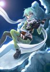  1girl absurdres anti-materiel_rifle artist_name bolt_action dated green_eyes green_hair gun highres open_mouth pgm_hecate_ii rifle scarf scope shinon_(sao) sniper_rifle solo sword_art_online weapon yurix 