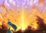  1girl long_hair mahcdai original planol_note profile sky solo sunset 