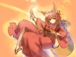  1girl animal_ears brown_hair fox_ears fox_tail japanese_clothes kimono long_hair looking_at_viewer meiz original sketch solo tail 