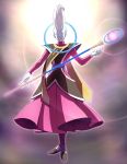  1boy blue_skin dragon_ball dragon_ball_z full_body fuoore_(fore0042) glowing highres light long_hair male_focus robe solo staff violet_eyes whis white_hair 