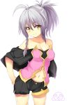  1girl bare_shoulders blush breasts looking_at_viewer mahcdai navel original simple_background smile solo white_background yellow_eyes 