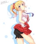  1girl 2014 ayase_eli blonde_hair blue_eyes dated gloves hair_ornament jiino long_hair looking_at_viewer love_live!_school_idol_project ponytail red_gloves solo 