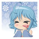  &gt;_&lt; 1girl ahoge blue_hair blue_wings candy candy_cane chibi christmas closed_eyes eating feathered_wings harpy highres monster_girl monster_musume_no_iru_nichijou papi_(monster_musume) portrait smile solo staticwave white_border wings 