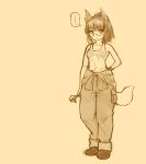  ... 1girl animal_ears glasses hand_on_hip looking_at_viewer meiz monochrome original short_hair simple_background solo tail 