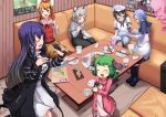  1boy 6+girls absurdres animal_ears bishamonten&#039;s_pagoda black_hair blue_hair breasts brown_eyes brown_hair dress eating food gradient_hair green_hair highres hijiri_byakuren kanisawa_yuuki karaoke kasodani_kyouko kumoi_ichirin layered_dress long_hair long_image multicolored_hair multiple_girls murasa_minamitsu nazrin purple_hair silver_hair tail toramaru_shou touhou unzan wide_image 