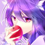  1girl apple close-up food fruit highres kawasaki_toiro long_hair original purple_hair red_eyes solo 
