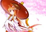  1girl animal_ears cherry_blossoms fox fox_ears japanese_clothes long_hair miko oriental_umbrella original smile solo umbrella yami_no_kohaku 