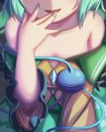  1girl absurdres bare_shoulders collarbone dior-zi green_hair head_out_of_frame highres komeiji_koishi long_sleeves off_shoulder shirt smile solo third_eye touhou upper_body wide_sleeves 