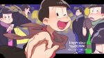  2016 6+boys ;d black_hair bowl_cut brown_gloves gloves happy_new_year heart heart_in_mouth japanese_clothes kimono letterboxed male_focus matsuno_choromatsu matsuno_ichimatsu matsuno_juushimatsu matsuno_karamatsu matsuno_osomatsu matsuno_todomatsu multiple_boys new_year night one_eye_closed open_mouth osomatsu-kun osomatsu-san running scarf sextuplets smile smskt_25 translated triangle_mouth 