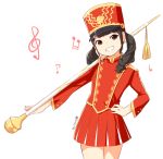  1girl baton black_hair brown_eyes grin hand_on_hip hat long_hair majorette marching_band_baton nagian ohashi_ayaka real_life seiyuu shako_cap skirt smile solo twintails uniform 