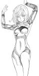  1girl all_you_need_is_kill bodysuit breasts highres monochrome rita_vrataski shingly02 simple_background solo white_background 