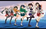  6+girls akagi_(kantai_collection) blue_eyes blue_hair brown_eyes brown_hair grey_eyes grey_hair hair_between_eyes headband hiryuu_(kantai_collection) japanese_clothes kaga_(kantai_collection) kantai_collection long_hair looking_at_viewer looking_up miniskirt multiple_girls okuba one_eye_closed onmyouji pointing pointing_up remodel_(kantai_collection) short_hair shoukaku_(kantai_collection) side_ponytail skirt souryuu_(kantai_collection) standing_on_one_leg thigh-highs twintails yellow_eyes zettai_ryouiki zuikaku_(kantai_collection) 