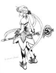  1girl aizaki_katsumi alfina_(grandia) artist_name breasts full_body grandia grandia_i long_hair monochrome signature solo weapon 