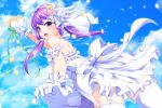  1girl bare_shoulders dress gloves long_hair noumin purple_hair solo thigh-highs twintails violet_eyes voiceroid wedding wedding_dress yuzuki_yukari 