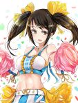  1girl artist_request black_hair brown_eyes cheerleader idolmaster idolmaster_cinderella_girls long_hair nakano_yuka open_mouth pom_poms smile solo twintails 