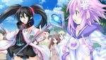  black_hair blue_eyes d-pad detached_sleeves game_cg game_console glowing green_eyes hair_ornament heterochromia long_hair multiple_girls neptune_(choujigen_game_neptune) neptune_(series) purple_hair sega_hard_girls sega_saturn_(sega_hard_girls) short_hair staff tsunako twintails violet_eyes 