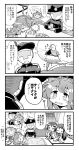  &gt;_&lt; +++ 1boy 4girls 4koma :d ^_^ admiral_(kantai_collection) ahoge bare_shoulders closed_eyes closed_mouth comic detached_sleeves double_bun dreaming flying_sweatdrops glasses haruna_(kantai_collection) hat headgear heart heart_in_mouth herada_mitsuru hiei_(kantai_collection) highres indoors kantai_collection kirishima_(kantai_collection) kongou_(kantai_collection) kotatsu long_hair military military_uniform multiple_girls nontraditional_miko open_mouth peaked_cap short_hair sleeping sleeveless smile sparkle sweat table tears trembling under_covers under_kotatsu under_table uniform wavy_mouth wide_sleeves xd zzz 