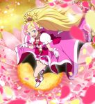  1girl blonde_hair blue_eyes bow cure_flora eyebrows flower flower_necklace gloves go!_princess_precure haruno_haruka highres jewelry long_hair magical_girl multicolored_hair necklace pink_bow pink_hair pink_skirt precure puffy_sleeves shoes skirt smile solo streaked_hat thick_eyebrows two-tone_hair uganda white_gloves white_shoes 