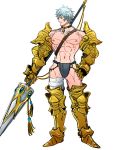  1boy armor highres polearm revealing_clothes tanotsuku_daisuke weapon 