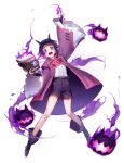  animal_ears arpiel blue_eyes book boots full_body horns kenny_(poe90) magic open_mouth original pointing pointing_up purple_hair robe shorts solo tears 