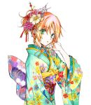  1girl ansatsu_kyoushitsu ayasemn green_eyes hayami_rinka japanese_clothes kimono looking_at_viewer orange_hair 