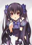  1girl absurdres bare_shoulders black_hair breasts hair_ornament highres long_hair looking_at_viewer neptune_(series) noire open_mouth red_eyes ribbon shintaro-mk2 solo twintails 