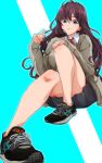  1girl 71 :3 blue_eyes breasts brown_hair ichinose_shiki idolmaster idolmaster_cinderella_girls long_hair school_uniform shoes smile solo 