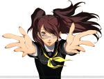  1girl brown_eyes brown_hair glasses kujikawa_rise long_hair looking_at_viewer official_art persona persona_4 simple_background solo twintails watermark white_background 