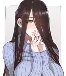  1girl brown_hair c.cu hair_over_one_eye long_hair looking_at_viewer original ribbed_sweater solo sweater 