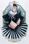  1girl black_hair flower gloves half-closed_eyes lemur midriff navel original skirt solo suda_ayaka 