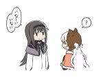  2girls akemi_homura black_hair blank_stare comic dress expressionless flat_gaze hair_ribbon hairband headwear long_hair magical_girl mahou_shoujo_madoka_magica mahou_shoujo_madoka_magica_movie momoe_nagisa multiple_girls oda_takayuki ribbon short_twintails simple_background sweatdrop translated twintails white_background white_hair 