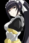  alice360 armor black_background black_eyes black_hair high_ponytail highres long_hair looking_back maid maid_headdress narberal_gamma overlord_(maruyama) parted_lips simple_background upper_body 