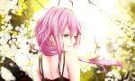  1girl absurdres artist_name artist_request back from_behind guilty_crown highres leaf looking_back pink_eyes pink_hair solo tree yuzuriha_inori 