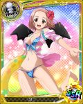  1girl breasts brown_eyes card_(medium) character_name character_request chess_piece cleavage demon_wings front-tie_bikini front-tie_top hairband high_school_dxd katase_(high_school_dxd) looking_at_viewer open_clothes open_mouth pawn pink_hair see-through short_hair solo wings 