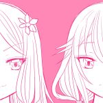  2girls bare_shoulders dual_persona flower guilty_crown hair_flower hair_ornament lineart long_hair looking_at_viewer multiple_girls ouma_mana sarina_(tosiyukiryousuke) smile twintails yuzuriha_inori 