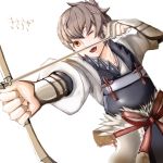  1boy arerecle2 arrow bow_(weapon) fire_emblem fire_emblem_if grey_hair kisaragi_(fire_emblem_if) open_mouth orange_eyes simple_background solo weapon white_background 
