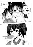  2girls comic drie english kaga_(kantai_collection) kantai_collection monochrome multiple_girls remodel_(kantai_collection) spit_take spitting yuri zuikaku_(kantai_collection) 