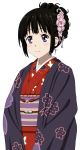  1girl black_hair braid chitanda_eru cp9a highres hyouka japanese_clothes kimono long_hair smile violet_eyes 