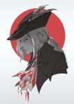  1girl blood bloodborne bloody_clothes clockwork-cadaver hat lady_maria_of_the_astral_clocktower ponytail simple_background solo the_old_hunters white_background 