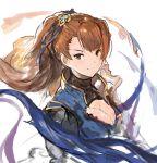  andrian_gilang beatrix_(granblue_fantasy) breasts brown_hair cleavage granblue_fantasy green_eyes ponytail 